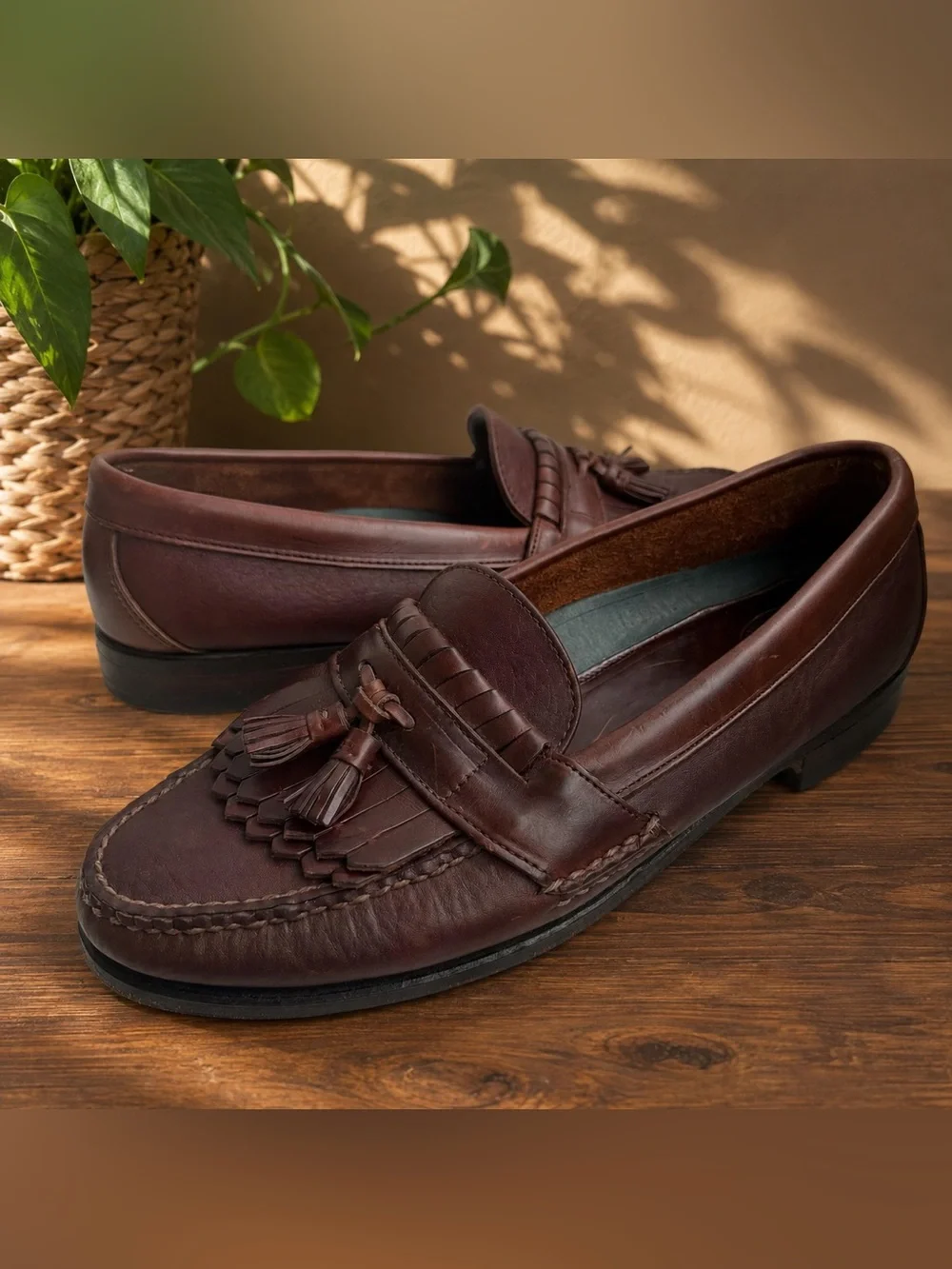 H.S. Trask Men’s 11M Burgundy Leather Kiltie Tassel Loafers USA Handmade